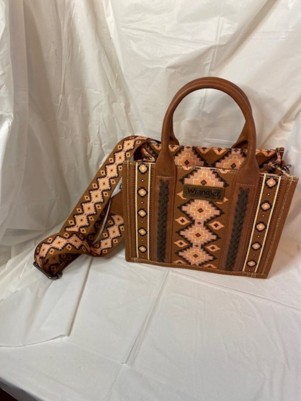 Wrangler Southwestern Aztec Print Canvas Crossbody Tote Bag